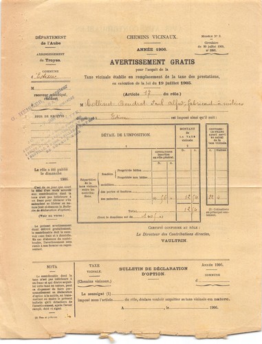 1906 contributions directes - contributions, a