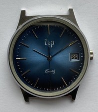 NOS BOITIER ACIER + CADRAN MONTRE LIP QUARTZ @ FOND BLEU @ LIP CASE @ 35,4 MM