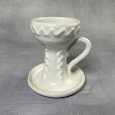ITALIE Bougeoir à main en céramique émaillé blanc marqué made in Italy