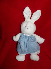 Doudou Peluche KLORANE Lapin Blanc Blouse Vichy Bleu