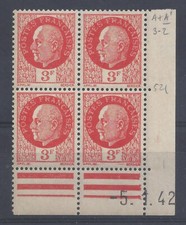 PETAIN N° 521 - Bloc de 4 COIN DATE - NEUF SANS CHARNIERE - 5/1/42