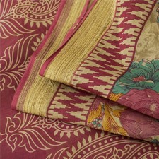 Tissu artisanal sanscrit vintage sari indien beige pur coton imprimé sari 5 + yd