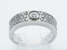 Bague jonc en or blanc Garel 18K, 750 ornée diamant rond et pavage 6.7 gr T:54