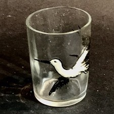 ANCIEN 1900 Petit Verre Émaillé D’une Cigogne / Alsace Legras?