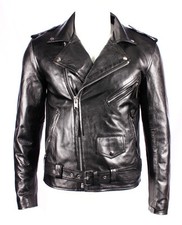 Blouson moto motard homme Brando noir en cuir d'agneau véritable ajusté
