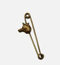 Broche ancienne FIX art nouveau épingle tête de chien doré vintage gold pin wolf