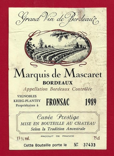 42etiquette bordeaux 1989 - 88/42etiquette,