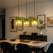 Suspension Lampe De Salle À Manger 3 Braises En Verre Vert E27 LED L 80 Cm