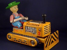 Ancien jouet Bulldozer tôle litho Battery toy fonctionne années 60 Daiya JAPAN