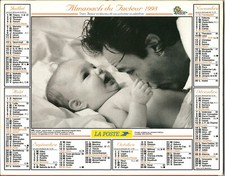 Calendrier Almanach PTT 1998. Papa,Maman et Bébé.