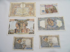 LOT 6 BILLETS BANQUE FRANCE 5000 F 1000 F 100 F 50 F 10 FRANCS  BANK NOTE