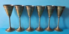 Ancien 6 Verres a Liqueur Métal Argenté 2 gr + Poinçon ? Art Déco France De 1960