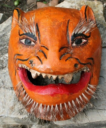 Ancien masque bois tigre - ancien,