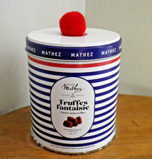 Boite métal Chocolat Mathez Couvercle avec pompon de marin en coton