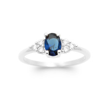 Bague Solitaire Pierre Bleu Zirconium Saphir Argent 925/000 Rhodié T.50 à 60