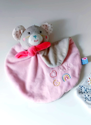 Doudou plat rond souris gris - doudou,
