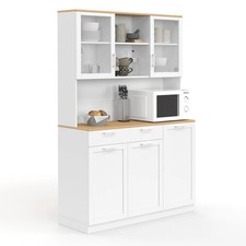 Buffet de cuisine vitré 120 cm VITO 5 portes + 1 tiroir blanc et plateau façon h