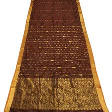 Marron Vintage Art Soie Sari Métallique Zari Bordure Tissé Indien Craft Tissu