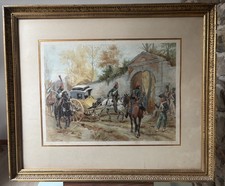 Alphonse Lalauze Estampe Militaire/L'arrêt de la diligence/signe/date/encadre