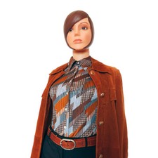 Chemise col pelle à tarte marron à motif pied de poule et rayure | Vintage 70s