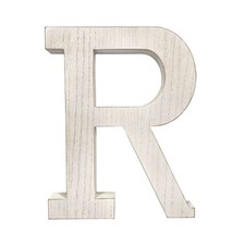 Sculpture De Table En Bois Blanc Vieilli Lettre R 16"