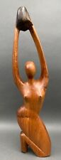 Statue brutaliste 1970 Femme nue taillée dans la masse Bois sculpté H6217