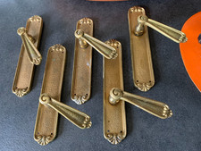 Lot 5  poignée de porte bequille + plaque en laiton bronze massif carré de 7 mm