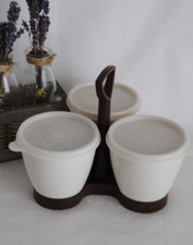 🌟TUPPERWARE Serviteur 3 Pots Apéritif Pique Nique Camping Blanc Vintage Ancien