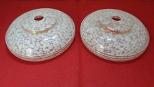 PAIRE D'ABAT JOUR DE LUSTRE EN VERRE BLANC MOUCHETE LISERE DORE STYLE CLICHY N°1