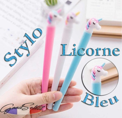 Stylo licorne bleu tête - licorne, "tête