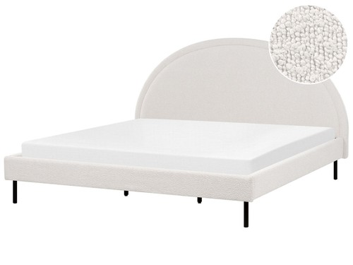 Lit double tissu bouclé blanc - double,