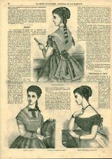 Gravure de mode ancienne 1869 Corsage et fichu issue de magazine