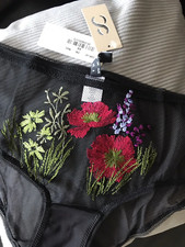 HAUT DE GAMME Culotte mi large fine résille Noir motifs fleurs brodées HUIT XS