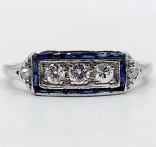 Bague jarretière art deco Platine diamants et saphirs calibrés (circa 1930)