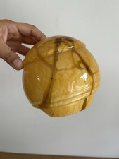 Ancien Verre de Lampe Globe Opaline Jaune Marron Orangé Marbré - Vintage 2