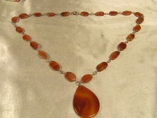 COLLIER ANCIEN PERLES PLATE PENDENTIF PIERRE AGATE BIJOUX JEWEL PEARL NECKLACE