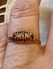 19eme Ancienne BAGUE RUBIS COUSSIN, DIAMANTS, OR 750 18K Numéroté