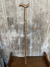 Ancienne Canne + Pommeau Serpent Bois Tourné + Col Laiton Vintage #B726