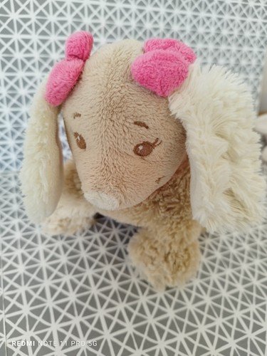 Doudou peluche sac chien beige