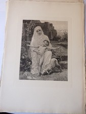 Gravure originale Virginie DEMONT-BRETON Sœur et enfant religion (22761)