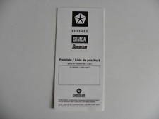 Petite brochure CHRYSLER SIMCA SUNBEAM Tarif au 02 / 1973 