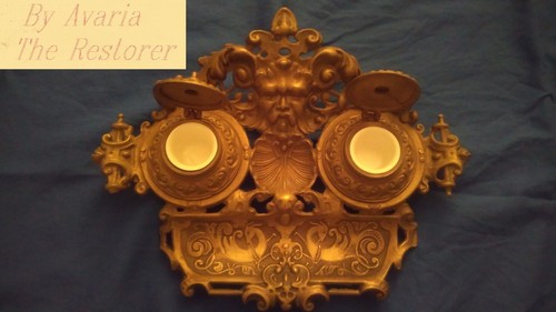 Double inkwell bronze brass - double, bronze/brass