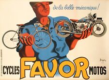 Original Art Deco Poster, Bellenger, Favor Bicycle, Motorcycle, Mechanic, 1937