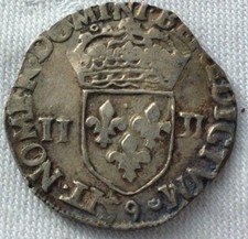 MONNAIE ROYALE FRANçAISE   EN ARGENT QUART D ECU  HENRI III DE 1583. 9 RENNES
