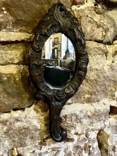 Miroir main ancien bois - À,