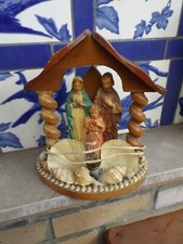 Crèche Lumineuse Vierge Marie Joseph Jésus Coquillage VINTAGE