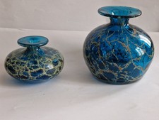 2 Vases en verre soufflé Polychrome Signé MDINA, année 80.