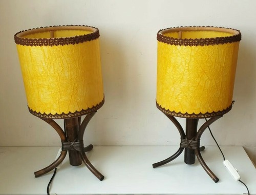 Lampe chevet rotin 1960 mid - lampe,