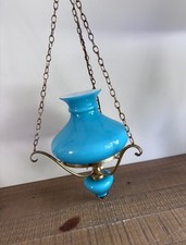 Ancien Lustre / Suspension en Opaline Bleu Turquoise - Vintage