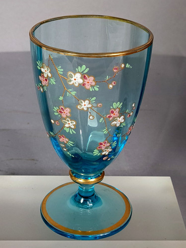 Ancien verre pied bleu - verre, à